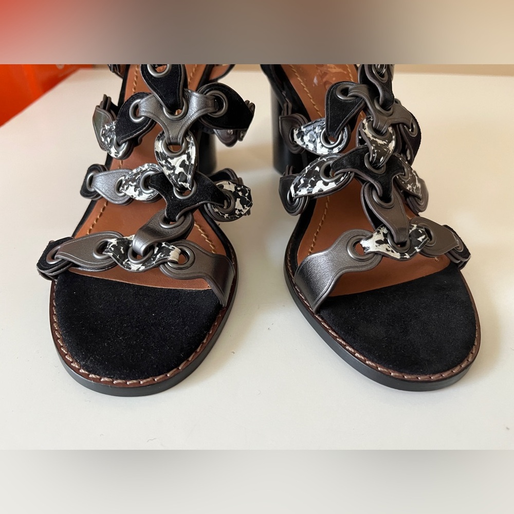Coach MH Sandal Cll MXM Black Dress Sandals Black Mid Heel Shoes 7B Summer - Picture 2 of 13